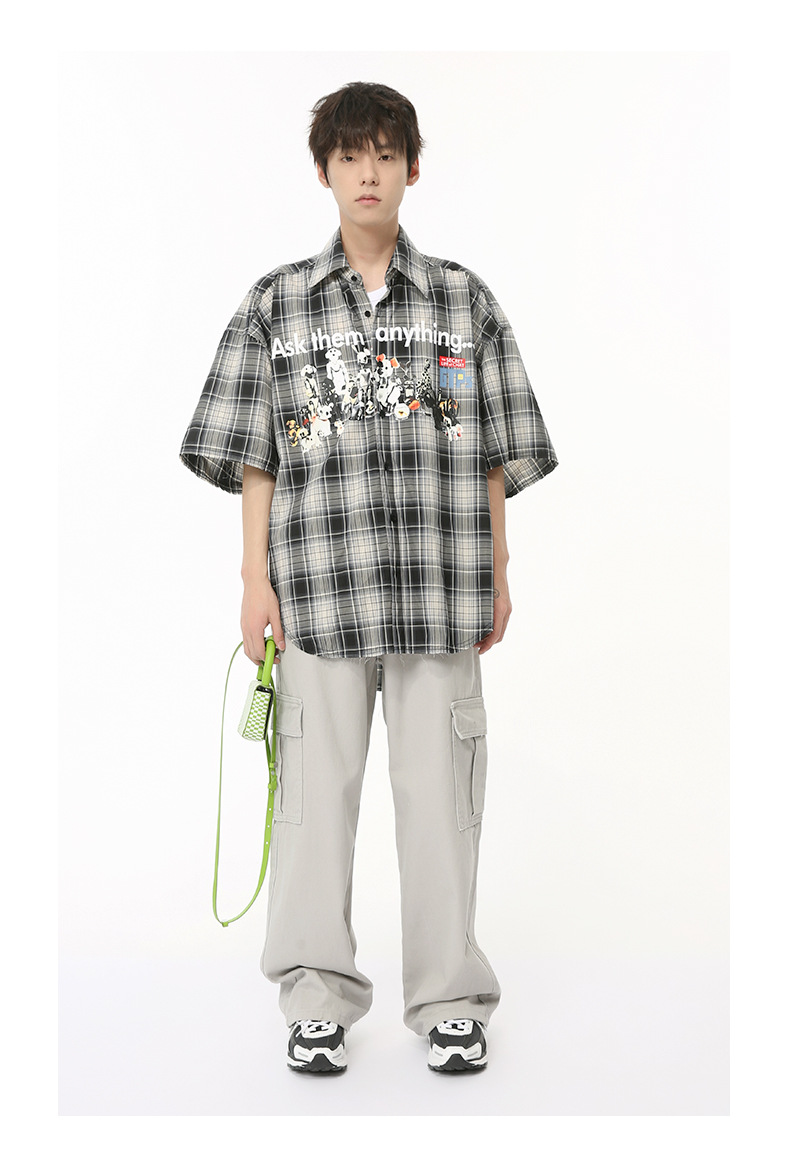 MTLCLOTHES男装|2024夏款新品 小众趣味复古卡通印花格子衬衫休闲详情14