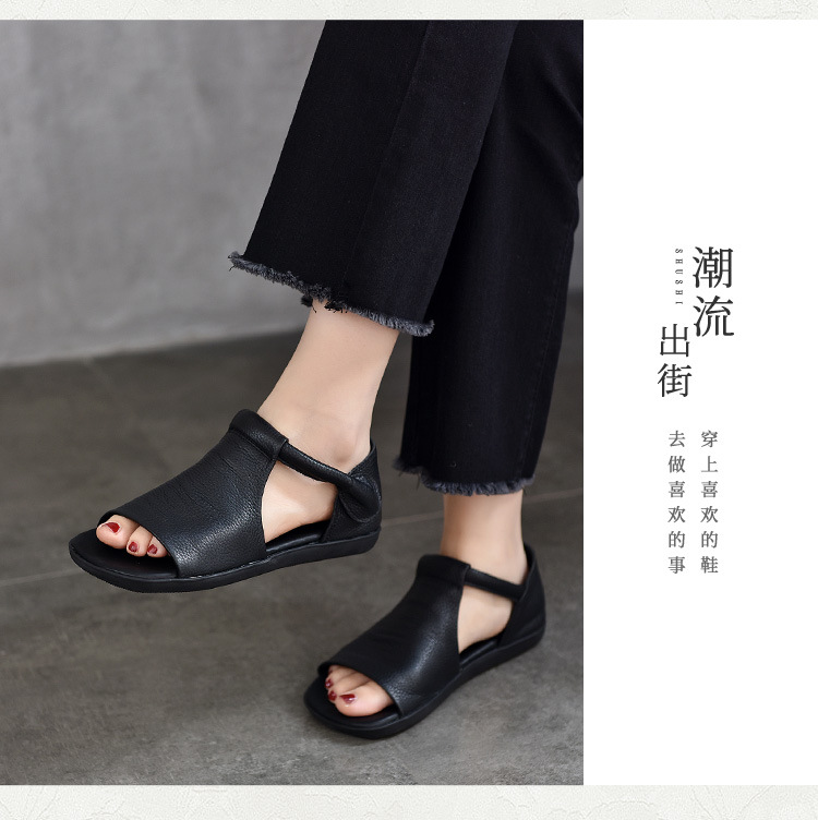 夏季中空女凉鞋真皮平底软底低帮罗马鞋2024新款头层牛皮露趾凉鞋详情22