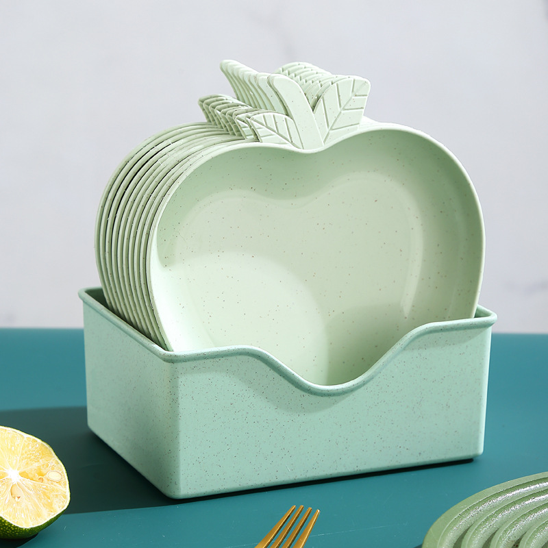 Wheat straw creative apple plates, household plastic fruit dessert, nut and vegetable plates, gift wholesale pic 19