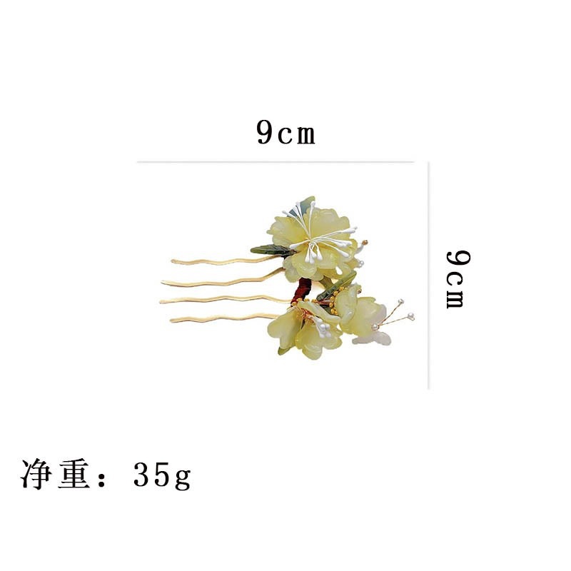 国潮国风古风绿色芍药发梳新中式缠花发饰头饰头花女汉服配饰插梳秀禾梳子详情1