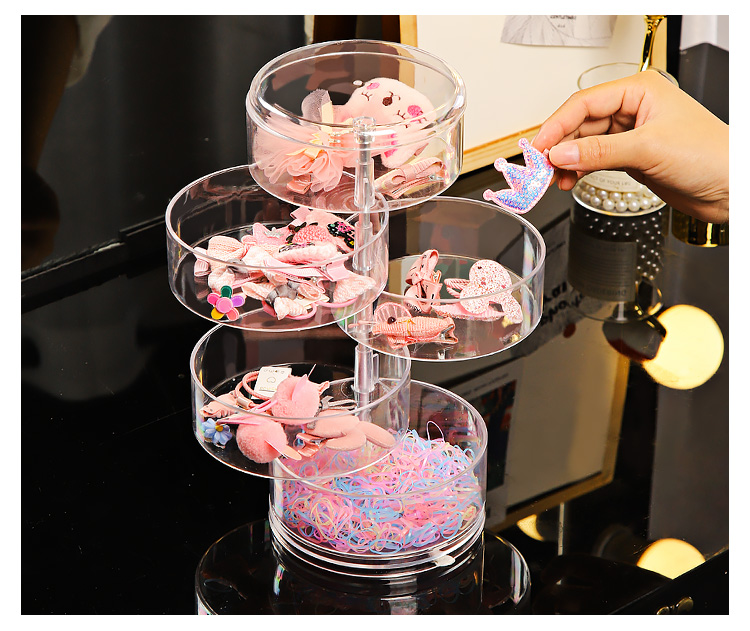 头饰发夹收纳盒儿童公主女孩卡梳妆整理可爱旋转耳钉环透明首饰盒详情7