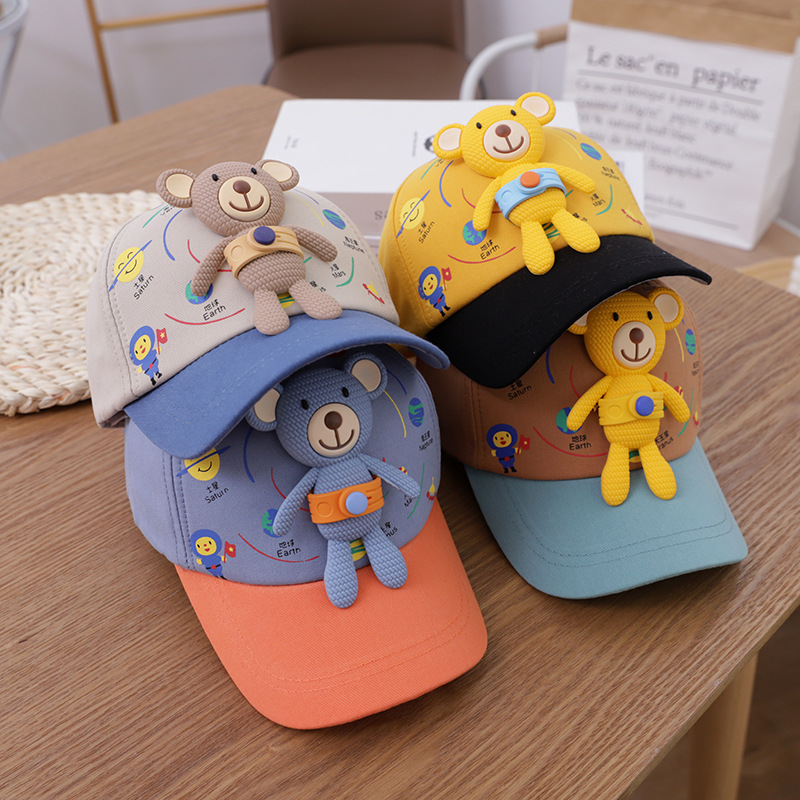 Korea cute bear kids baseball cap primavera nuevo estilo desmontable oso bebé sombra dutch tong cap wholesale tide pic 2