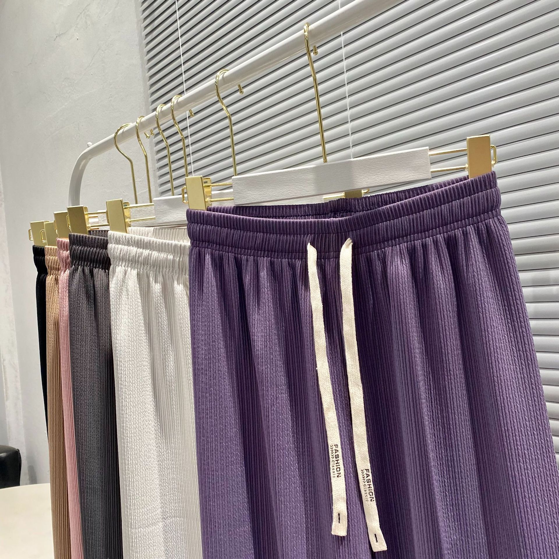 2023新款泡芙裤褶皱垂感阔腿裤女春夏 抽绳直筒休闲裤拖地裤批发详情6