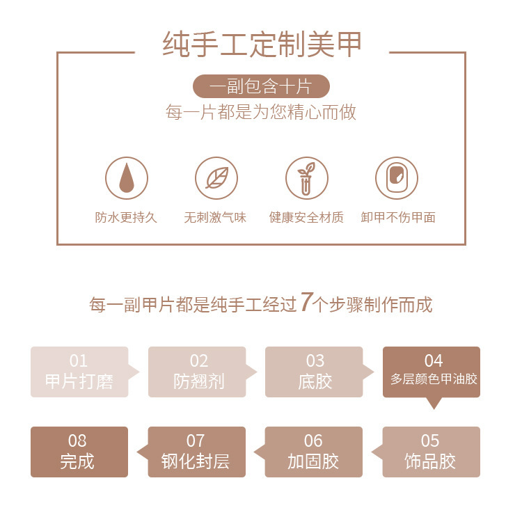 Handmade candy-colored short wearable nail, simple and fresh in summer, solid color nail nail pieces, detachable false nail stickers, nude color pic 9