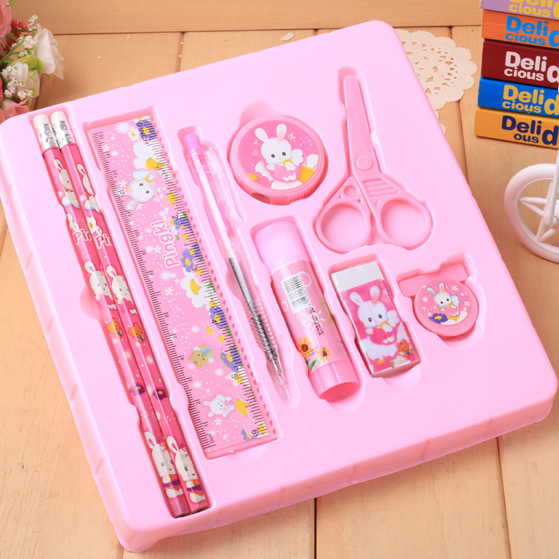 Special offer Cartoon Rabbit Pink and Blue 9-piece stationery set TZ2009 Student stationery set wholesale Taobao supply pic 4
