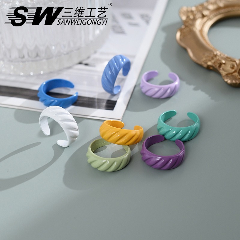 Fashionable Korean-style color spray open ring designer, niche color macaron index finger ring, elegant style jewelry wholesale pic 3