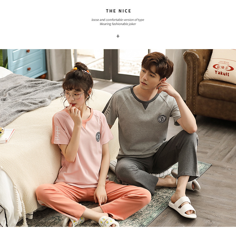 纯棉情侣睡衣夏季结婚新婚大码男士开衫长裤本命年红色家居服夏女详情62