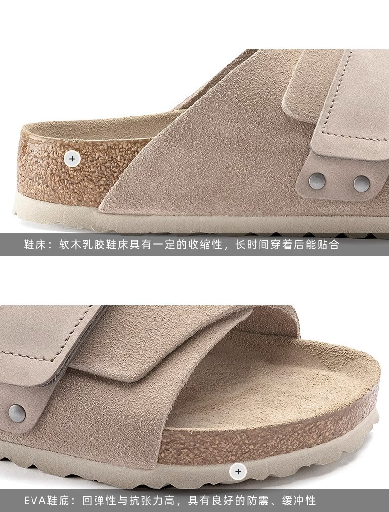 BK勃肯鞋男女款真皮软木底博肯凉拖鞋夏季外穿全牛皮魔术贴一字拖详情13