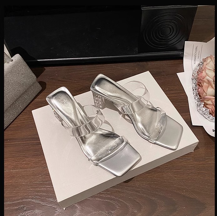 羊皮版~法式绝美透明一字凉拖鞋女夏季外穿精致2024新款粗高跟鞋详情4