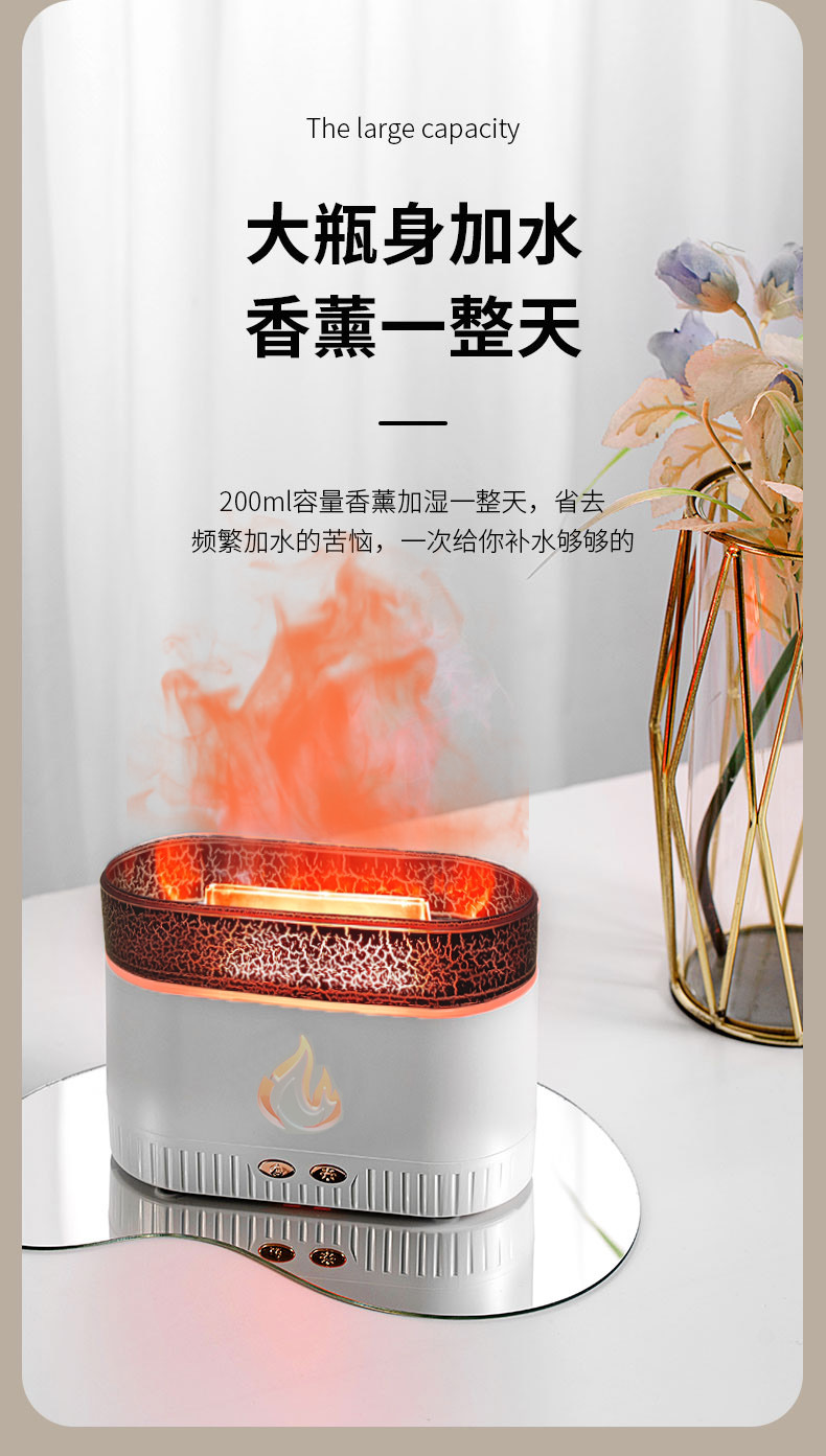 新品仿真火焰香薰机 USB断电保护卧室桌面七彩灯光加湿器香薰机详情7