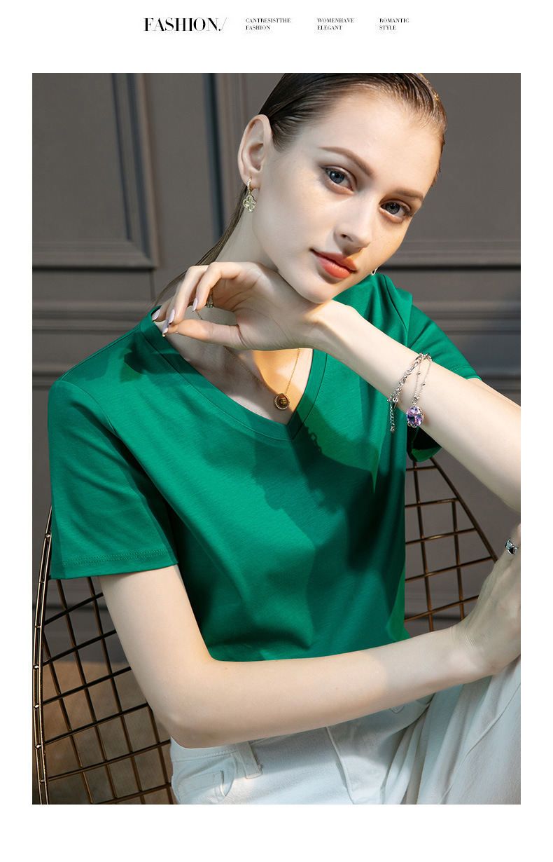 High-count 80-count double-sided mercerized cotton short-sleeved white T-shirt for women in summer, loose round-neck V-neck, versatile T-shirt, 1688 pic 29