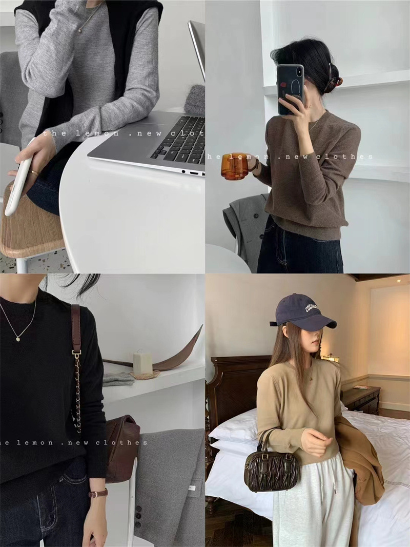 韩版秋冬季百搭圆领套头毛衣女2024新款纯色简约内搭显瘦针织上衣详情42