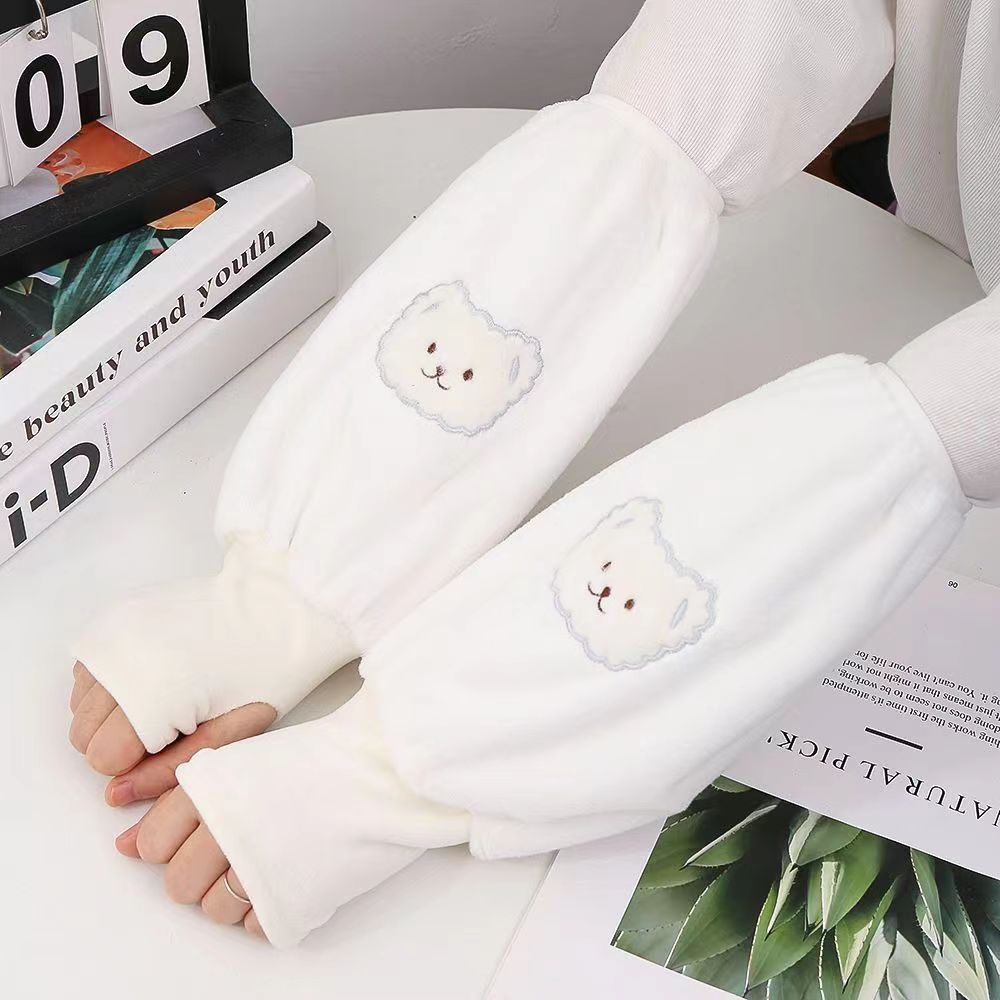 秋冬新款袖套手套防污防脏学生办公室女士网红刺绣兔子长款袖头套详情11