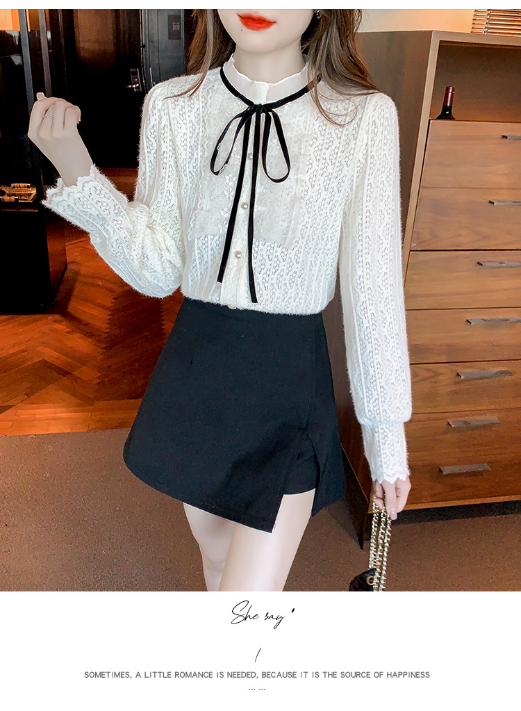 Lace shirt base layer for women's early spring, autumn and winter 2023 new style. Pair it with a unique and chic small top for a high-end feel pic 24