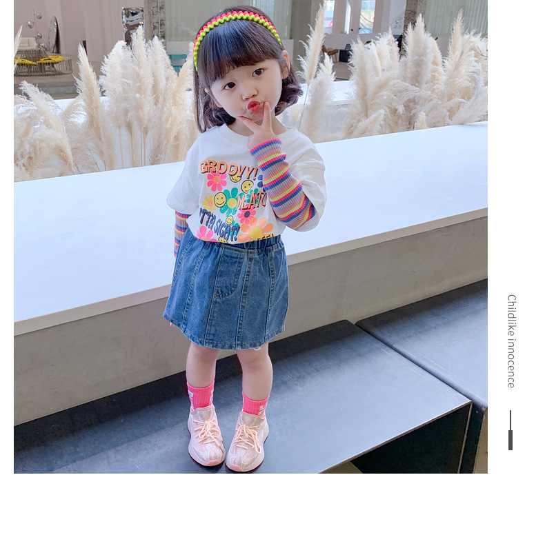 Two new autumn long-sleeved T-shirts for girls in 2024, trendy autumn base shirts for children pic 13