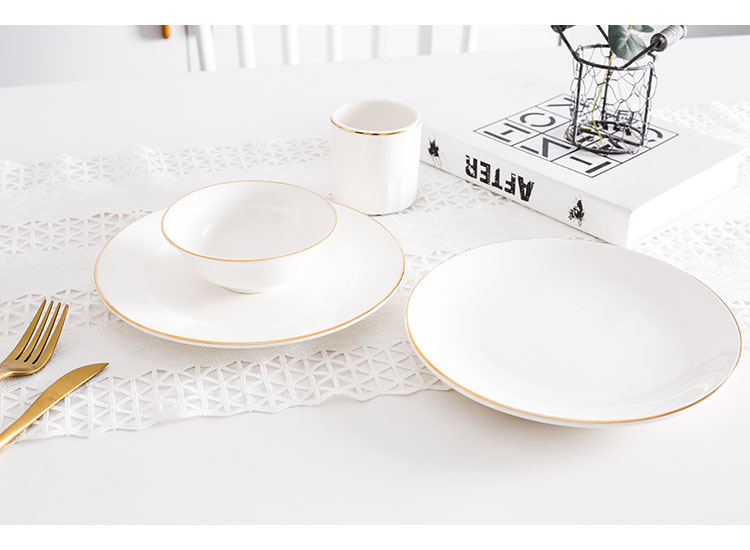 Nordic Golden Border Western dining plates, ceramic steak plates, home round and shallow plate tableware sets, creative plates, bowls and dishes, desserts pic 23