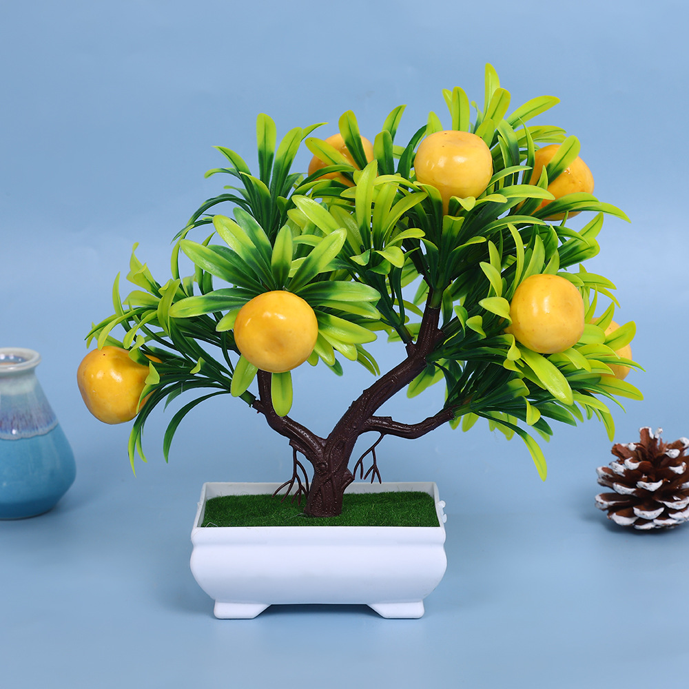A comprehensive collection of simulated fruit potted plants and bonsai, including red apples, pomegranates, strawberries, oranges, peaches, mangoes, bananas, and red peppers for decoration pic 7