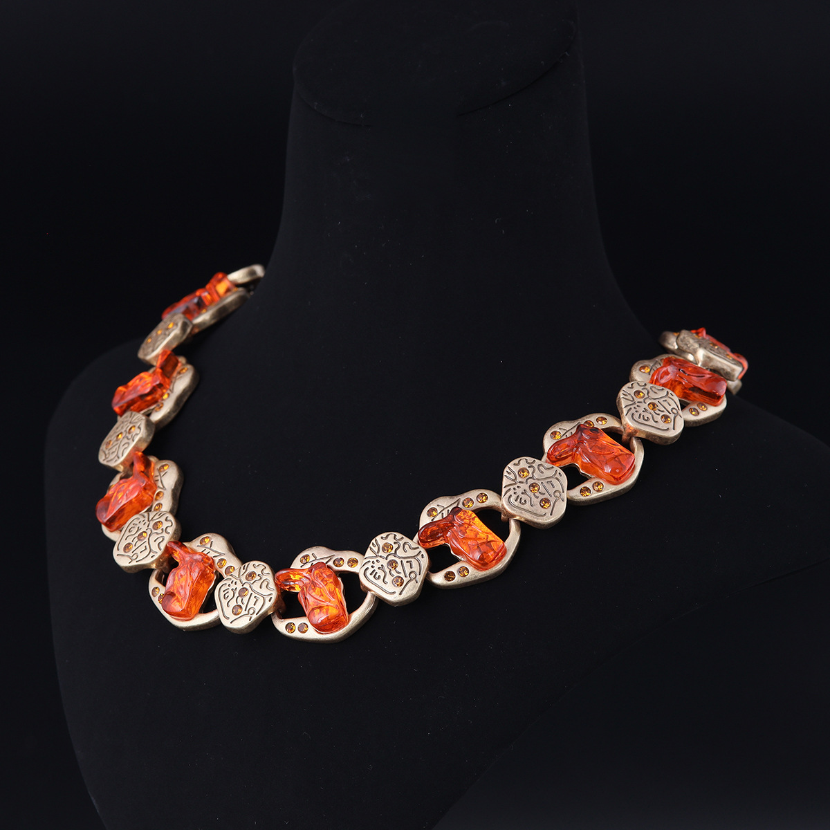 中古vintage轻奢小众设计复古女款青岛工厂批发不规则石镶嵌项链详情3