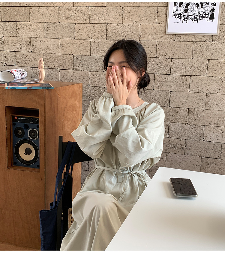 .2021秋季新款v领连衣裙小个子韩系高腰长袖气质百褶长裙子女8105详情18