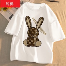 纯棉白色t恤女短袖春夏季2022新款宽松短款打底衫字母t桖学生代发详情5