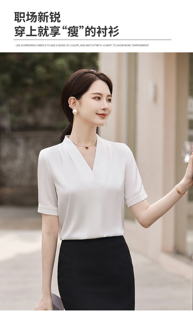 V短袖衬衫接待珠宝店会美容师女职业装套装夏季衬衣工作制服前台详情4