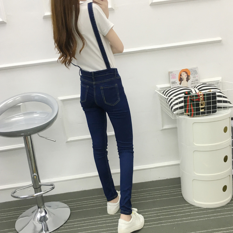 New strappy skinny denim overalls for women, school-style student casual trousers, slimming jumpsuits pic 7