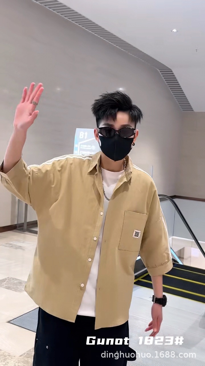 衬衫男士夏季潮流五分袖衬衣男装帅气短袖上衣服薄款七分中袖寸衫详情22