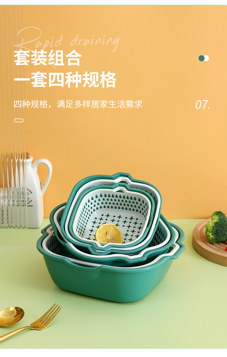 多功能塑料沥水篮八件套厨房加厚双层洗菜盆洗水果篮漏水篮滤水筐详情12
