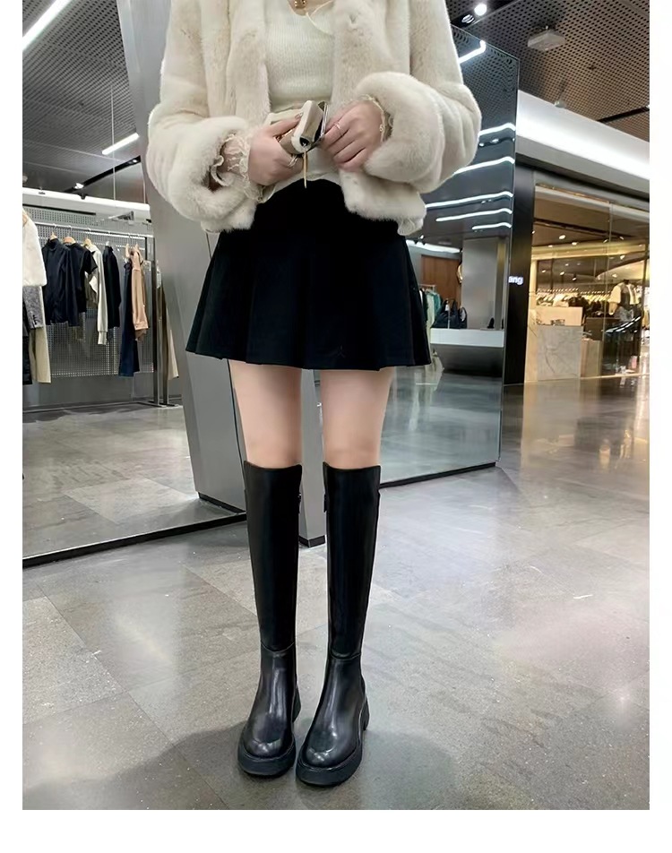 2024秋冬新款厚底小个子长筒靴弹力骑士靴女真皮高筒靴详情46