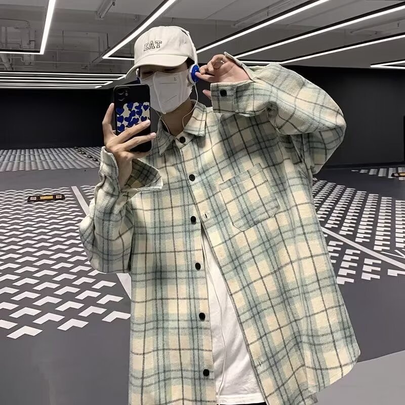 美式春秋季日系长袖格子衬衫男士韩版潮流ins网红休闲款衬衣外套详情16