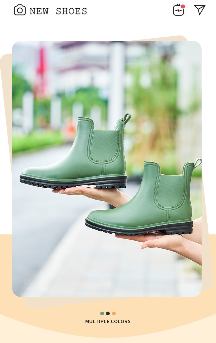 跨境时尚切尔西短筒雨鞋女士松紧雨靴马丁靴防滑水靴成人雨鞋套详情4