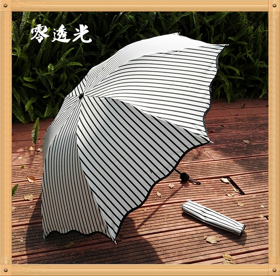 Factory direct sales of black and white striped vinyl umbrellas, Korean version of Apollo three-fold UV protection and sunshade sun umbrellas pic 9