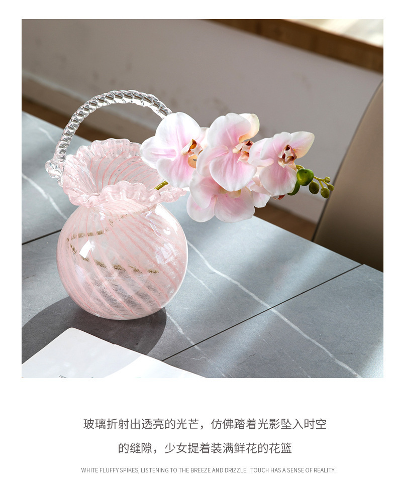 High-end, exquisite and light luxury glass handbags, vases, glass flower baskets, living room home soft decoration, flower arrangement ornaments pic 12