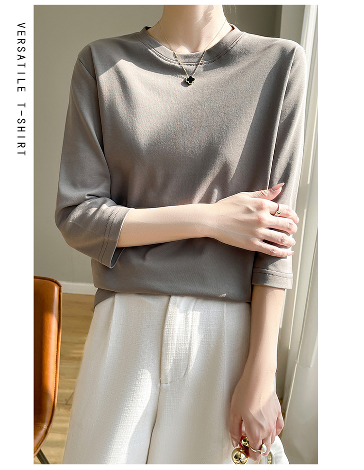 圆领丝光棉七分袖t恤女2024春夏新款气质百搭棉线打底衫半袖女详情15
