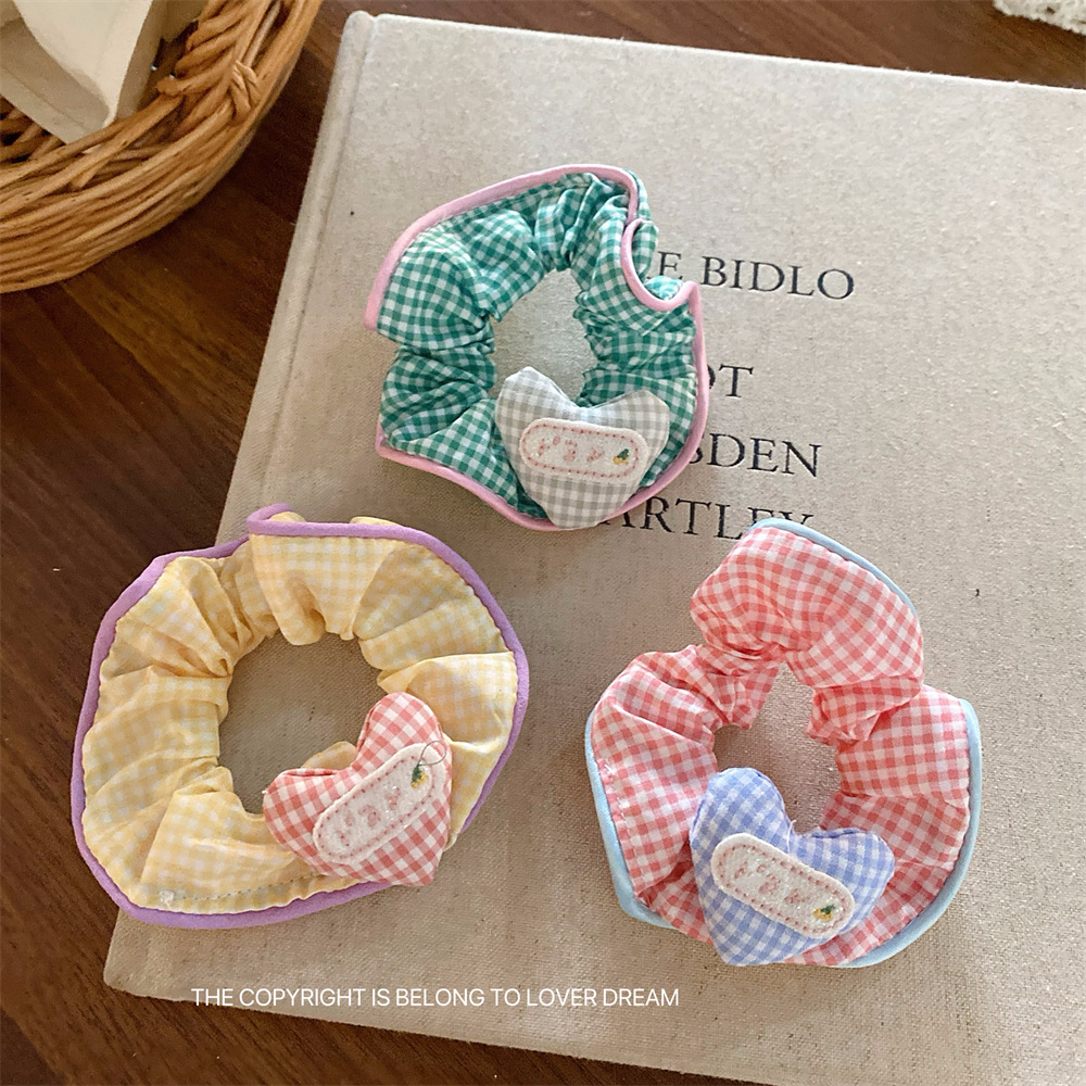 韩国ins新款彩色格纹爱心大肠发圈 甜美可爱头绳扎丸子头头饰发饰详情16