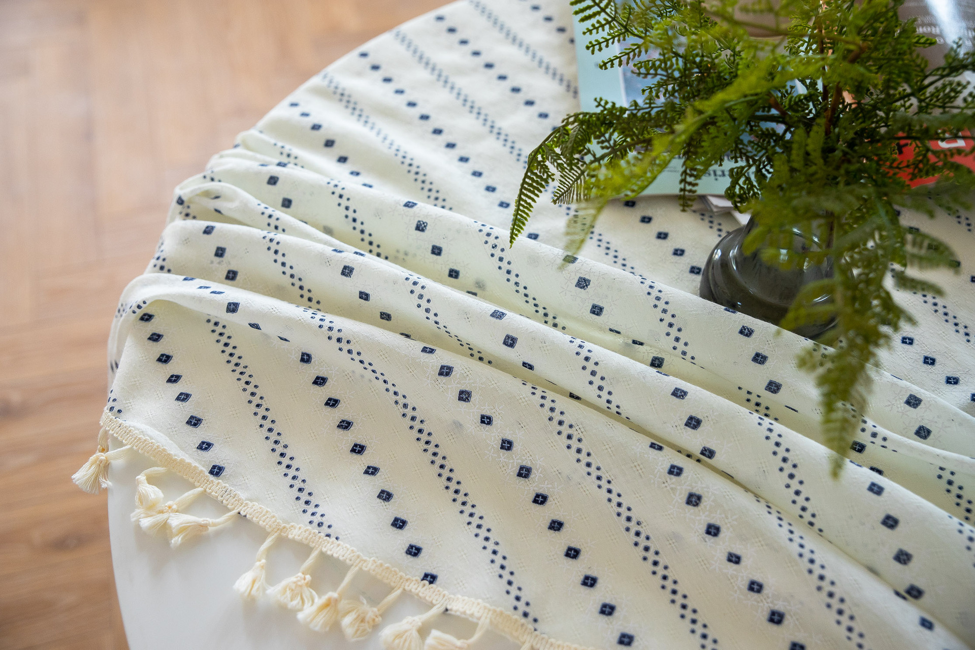 Cross-border Amazon Japanese plain tablecloth, Japanese fresh and light blue striped pure cotton and linen tablecloth and desk cover pic 28