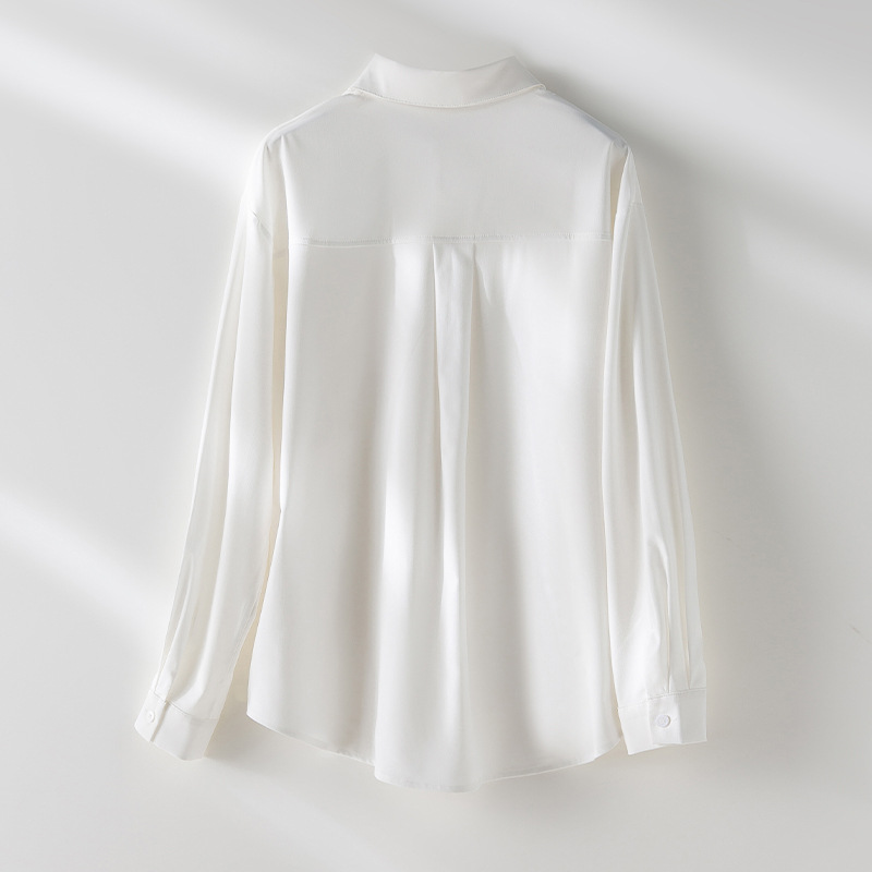 秋季女士纯色衬衫Polo领日系设计感上衣新款宽松复古百搭衬衣开衫详情4