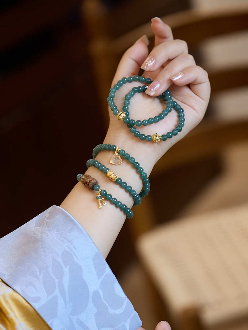 Factory source wholesale natural 6MM blue water jadeite bracelet, female chalcedony Maitreya Buddha pendant, jadeite A-grade bracelet pic 8