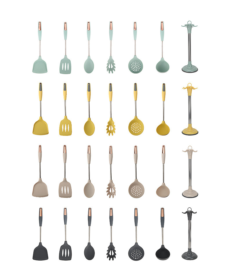 硅胶厨具7件套装 北欧风炒菜铲子家用锅铲炒勺子汤勺厨房厨具用品详情7