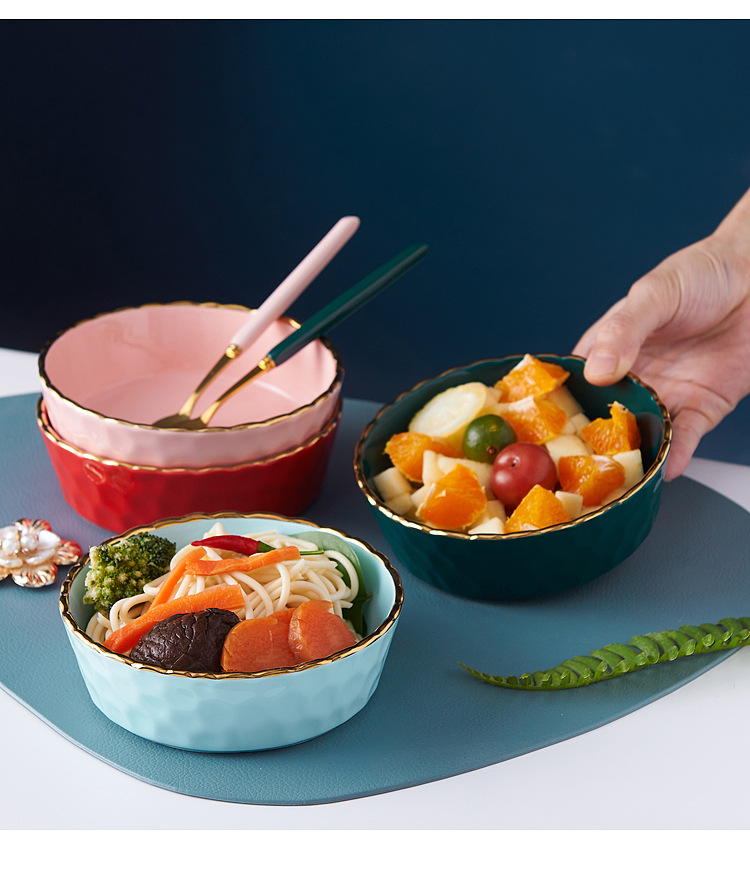 Nordic tableware, ceramic bowls, household fruit dessert bowls, ceramic fruit salad bowls, pasta breakfast bowls, lace bowls pic 13