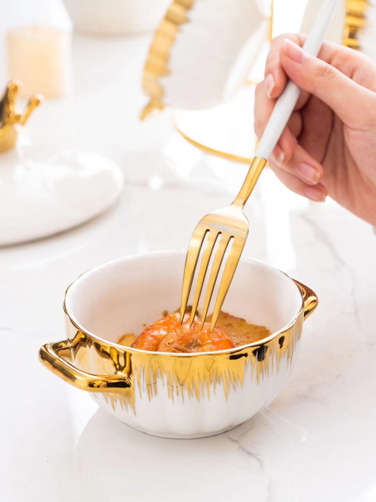 出口创意家用餐具镀金汤锅带盖高档轻奢双耳陶瓷汤锅套装带铁架详情10