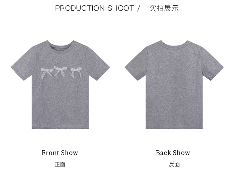 Aisili 2025 Spring Korean ballet-style lace bow design Versatile short-sleeved T-shirt for women 13316 pic 6