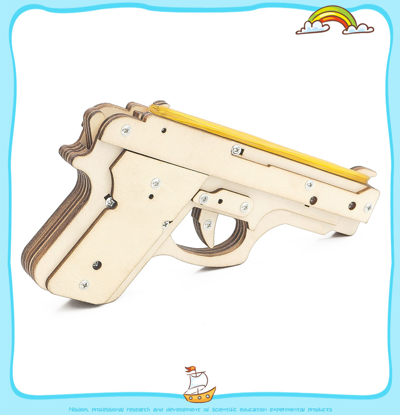Fun science and technology small model diy for primary school students, wooden rubber band gun material package, steam education learning AIDS pic 16