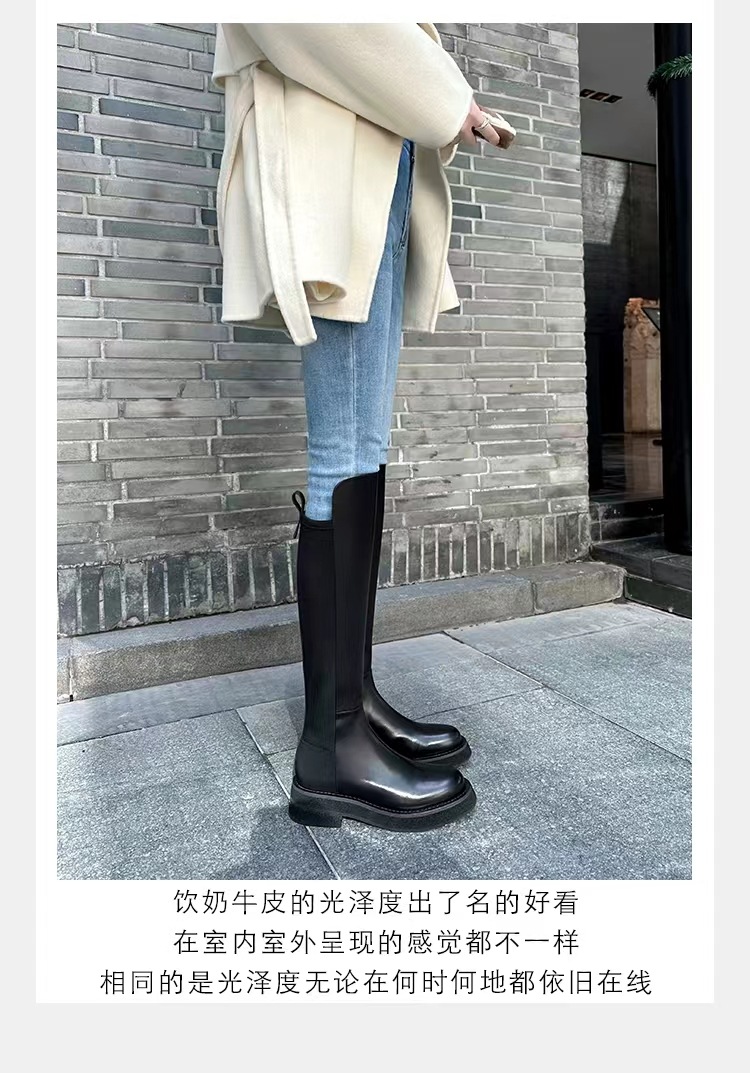 2024秋冬新款厚底小个子长筒靴弹力骑士靴女真皮高筒靴详情27
