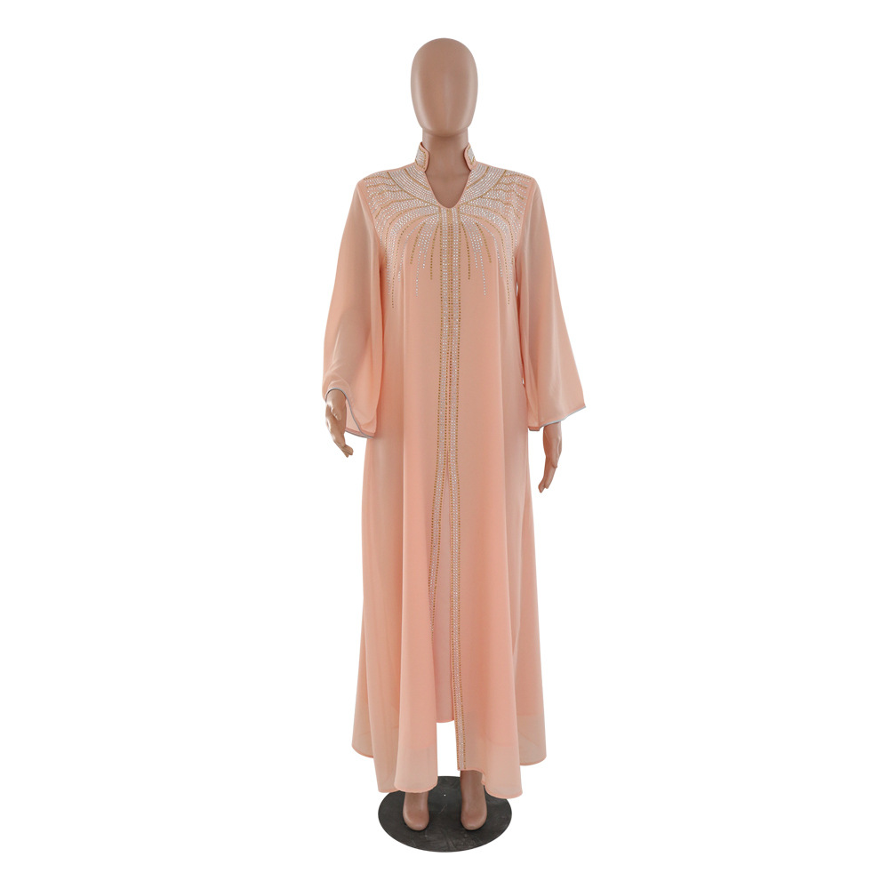 XQY500090 Foreign trade Arab robe, Middle East kaftan fashion Hot diamond belted chiffon dress pic 52