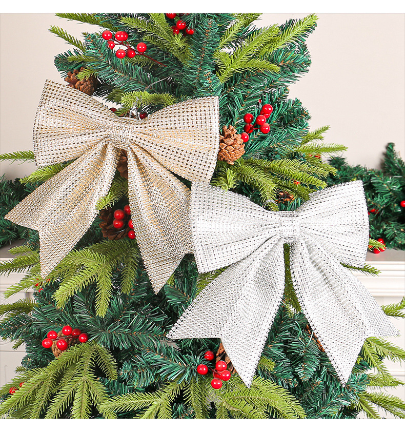 跨境圣诞闪钻蝴蝶结挂件节日橱窗圣诞树装饰大蝴蝶结布置配件批发详情7