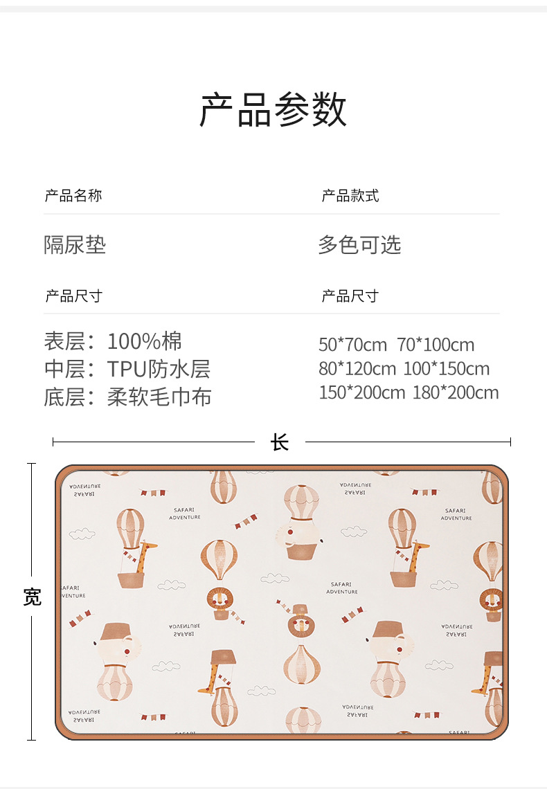 A类隔尿垫透气防水防滑新生儿护理垫防水小床单绵柔亲肤可机洗详情13