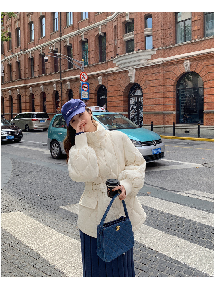 白色羽绒棉服女冬外套2022年新款轻薄收腰韩版欧货冬装短款面包服详情16