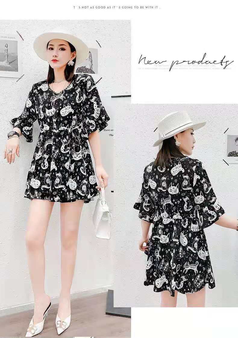 Belt-wearing Internet celebrity letter skirt and shorts set, chiffon plus-size dress, hot girl 2021 Summer Fashion set pic 5