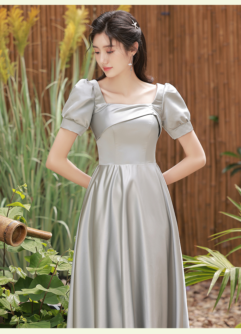伴娘服2022年新款秋季灰色姐妹团学生毕业季显瘦缎面礼服裙女详情18